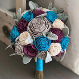 Plum, Blue Teal, Light Gray, and Ivory Bouquet with Lambs Ear Greenery