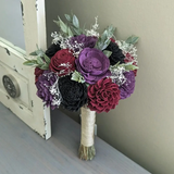 Black, Burgundy, and Plum Bouquet with Baby's Breath and Greenery