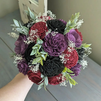 Black, Burgundy, and Plum Bouquet with Baby's Breath and Greenery