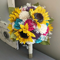 Sunflowers with Plum, Fuschia, Turquoise, and Ivory Bouquet with Baby's Breath and Greenery