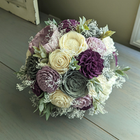 Plum, Charcoal, Lilac, and Ivory Bouquet with Baby's Breath and Greenery