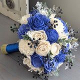 Royal Blue and Ivory Bouquet with Berries, Baby's Breath, and Greenery