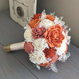Terra Cotta, Rust, Dark Coral, and Ivory Bouquet with Baby's Breath
