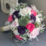 Pink, Plum, Blush, Olive, and Ivory Bouquet with Baby's Breath and Greenery
