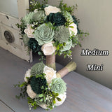Dark Green, Olive, Sage, and Ivory Bouquet with Mixed Greenery