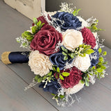 Navy, Burgundy, and Ivory Bouquet with Baby's Breath and Greenery