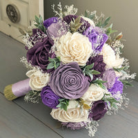 Purple, Lilac, Plum, and Ivory Bouquet with Baby's Breath and Greenery