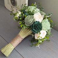 Dark Green, Olive, Sage, and Ivory Bouquet with Mixed Greenery