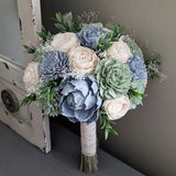 Dusty Blue, Sage, and Ivory Bouquet with Baby's Breath and Greenery