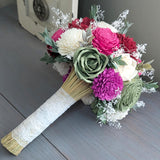 Magenta, Olive, Wine, Fuschia, and Ivory Bouquet with Baby's Breath and Greenery
