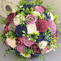 Navy, Burgundy, Mauve, and Ivory Bouquet with Mixed Greenery