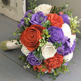 Burnt Orange, Purple, and Ivory Bouquet with Mixed Greenery