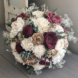 Burgundy, Natural, and Ivory Bouquet with Baby's Breath and Greenery