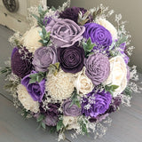 Purple, Lilac, Plum, and Ivory Bouquet with Baby's Breath and Greenery