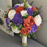 Burnt Orange, Purple, and Ivory Bouquet with Mixed Greenery