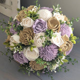 Lilac, Dark Gold, and Ivory Bouquet with Mixed Greenery