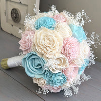 Light Blue, Blush, and Ivory Bouquet with Baby's Breath