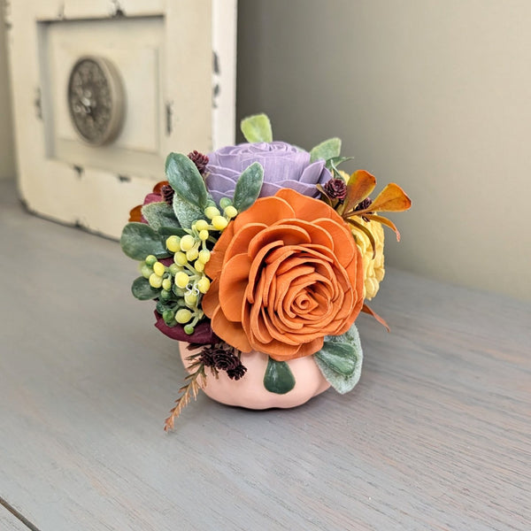 Mini Peach Floral Pumpkin