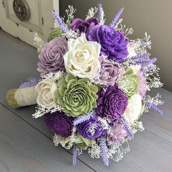 Purple, Eggplant, Meadow, Lilac, and Ivory Bouquet with Lavender and Baby's Breath