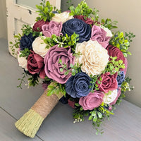 Navy, Burgundy, Mauve, and Ivory Bouquet with Mixed Greenery