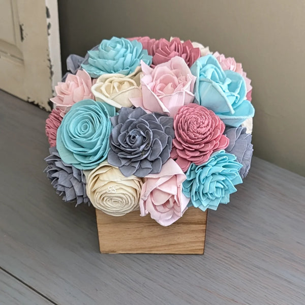 Blush, Pinkish Mauve, Slate, Light Blue, and Ivory Flower Box