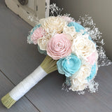 Light Blue, Blush, and Ivory Bouquet with Baby's Breath