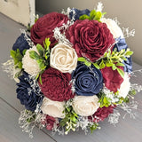 Navy, Burgundy, and Ivory Bouquet with Baby's Breath and Greenery