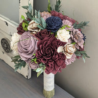 Ready to Ship - Burgundy, Rose Quartz, Navy, and Ivory Bouquet with Mixed Greenery