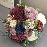 Ready to Ship - Burgundy, Rose Quartz, Navy, and Ivory Bouquet with Mixed Greenery