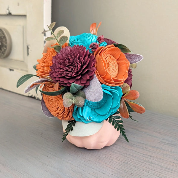 Small Peach Floral Pumpkin