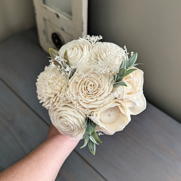 Ready to Ship All Ivory Bouquet with Baby's Breath and Greenery