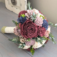 Ready to Ship - Burgundy, Rose Quartz, Navy, and Ivory Bouquet with Mixed Greenery