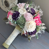 Pink, Plum, Blush, Olive, and Ivory Bouquet with Baby's Breath and Greenery