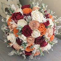 Burgundy, Wine, Terra Cotta, Rose Gold, and Ivory Bouquet with Baby's Breath and Greenery