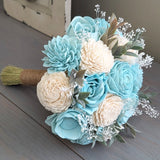 Light Blue and Ivory Bouquet with Baby's Breath and Greenery