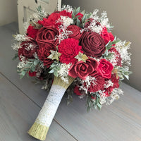 Burgundy, Wine, and Red Bouquet with Baby's Breath and Greenery