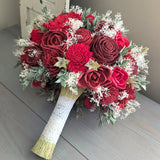 Burgundy, Wine, and Red Bouquet with Baby's Breath and Greenery