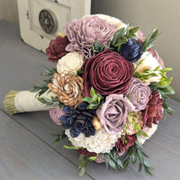 Ready to Ship - Burgundy, Rose Quartz, Navy, and Ivory Bouquet with Mixed Greenery