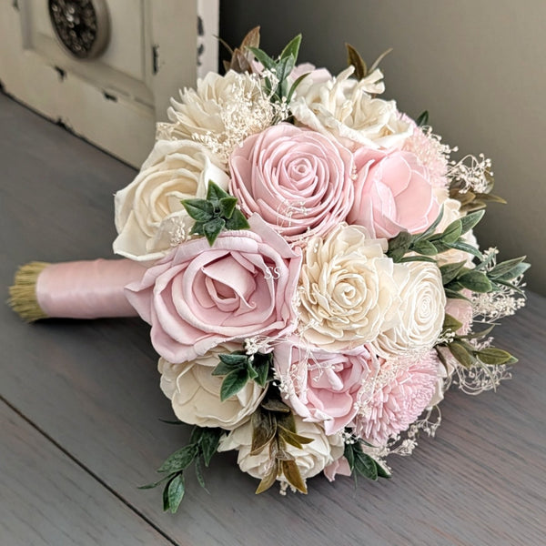 Ready to Ship Blush and Ivory Bouquet with Baby's Breath and Greenery