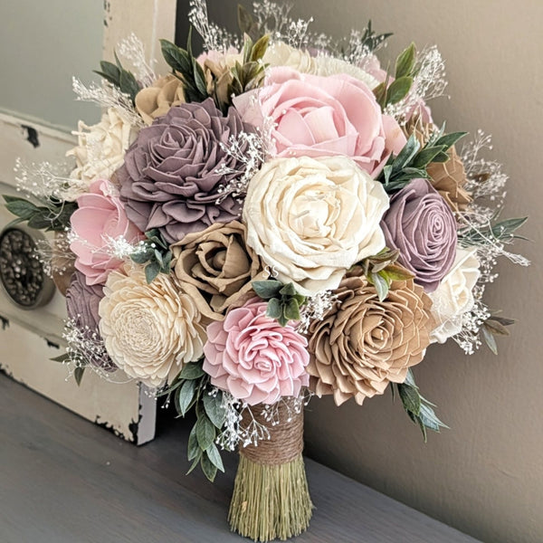 Blush, Rose Quartz, Nude, and Ivory Bouquet with Baby's Breath and Greenery