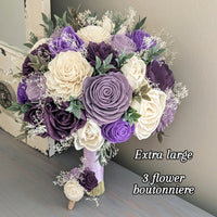 Purple, Lilac, Plum, and Ivory Bouquet with Baby's Breath and Greenery