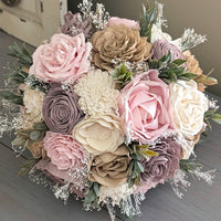 Blush, Rose Quartz, Nude, and Ivory Bouquet with Baby's Breath and Greenery