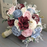 Dusty Blue, Burgundy, Blush, and Ivory Bouquet with Baby's Breath and Greenery