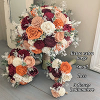 Burgundy, Wine, Terra Cotta, Rose Gold, and Ivory Bouquet with Baby's Breath and Greenery