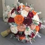 Burgundy, Wine, Terra Cotta, Rose Gold, and Ivory Bouquet with Baby's Breath and Greenery