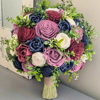 Navy, Burgundy, Mauve, and Ivory Bouquet with Mixed Greenery