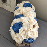 Ready to Ship - Electric Current Burned Centerpiece Box with Steel Blue and Ivory Flowers