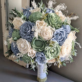 Dusty Blue, Sage, and Ivory Bouquet with Baby's Breath and Greenery