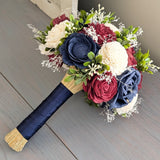 Navy, Burgundy, and Ivory Bouquet with Baby's Breath and Greenery