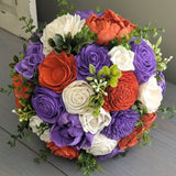Burnt Orange, Purple, and Ivory Bouquet with Mixed Greenery